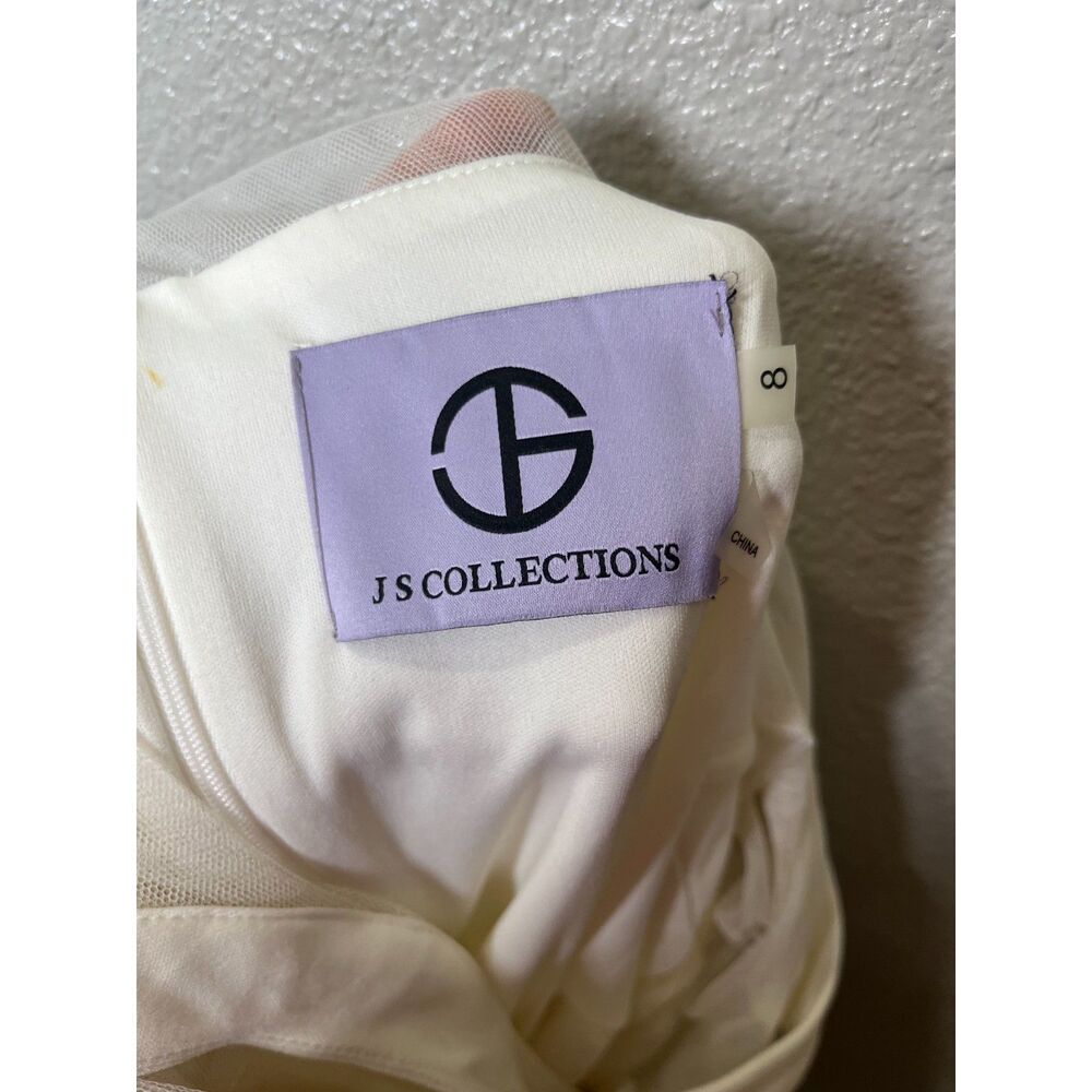 JS Collection Illusion neck, bow, midi dress size 8 off white New with tags - Picture 6 of 9